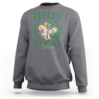 St. Patrick's Day Sweatshirt Feelin' Lucky Vibes Shamrock Coquette Bow