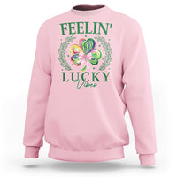 St. Patrick's Day Sweatshirt Feelin' Lucky Vibes Shamrock Coquette Bow