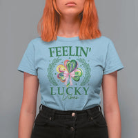 St. Patrick's Day T Shirt For Women Feelin' Lucky Vibes Shamrock Coquette Bow