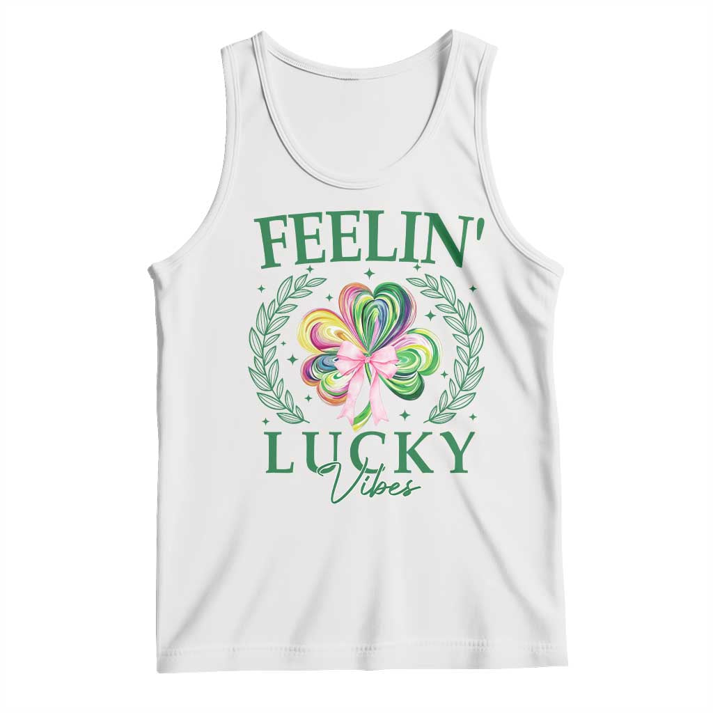 St. Patrick's Day Tank Top Feelin' Lucky Vibes Shamrock Coquette Bow
