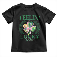St. Patrick's Day Toddler T Shirt Feelin' Lucky Vibes Shamrock Coquette Bow