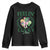 St. Patrick's Day Youth Sweatshirt Feelin' Lucky Vibes Shamrock Coquette Bow