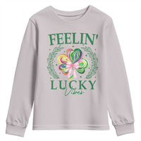 St. Patrick's Day Youth Sweatshirt Feelin' Lucky Vibes Shamrock Coquette Bow