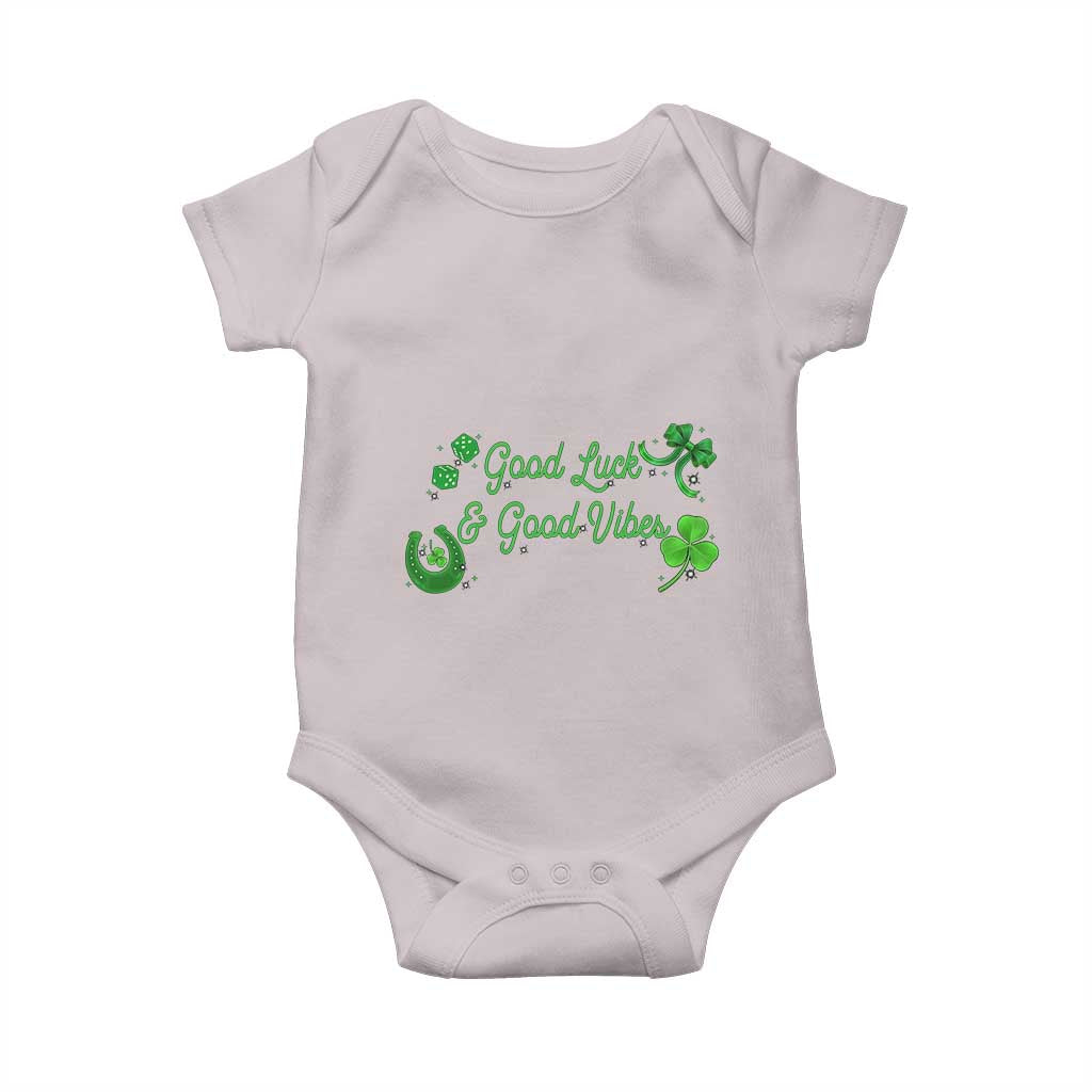 St. Patrick's Day Baby Onesie Good Luck And Good Vibes Shamrock Coquette Bow