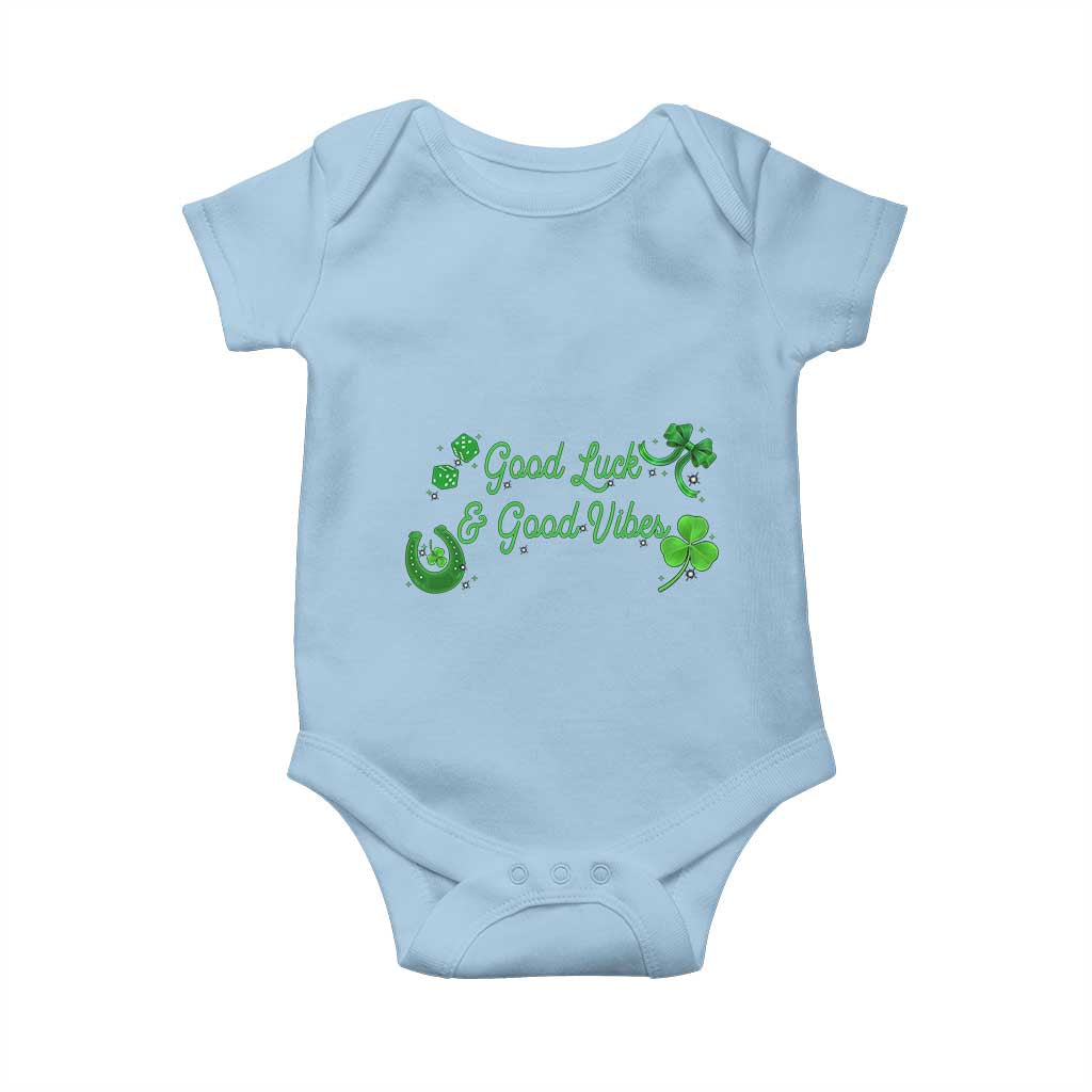 St. Patrick's Day Baby Onesie Good Luck And Good Vibes Shamrock Coquette Bow