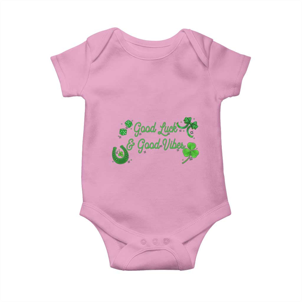 St. Patrick's Day Baby Onesie Good Luck And Good Vibes Shamrock Coquette Bow