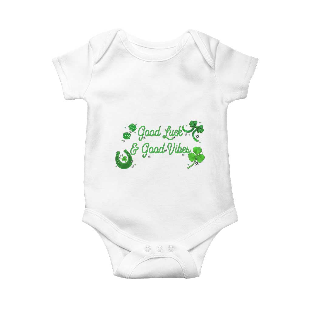 St. Patrick's Day Baby Onesie Good Luck And Good Vibes Shamrock Coquette Bow
