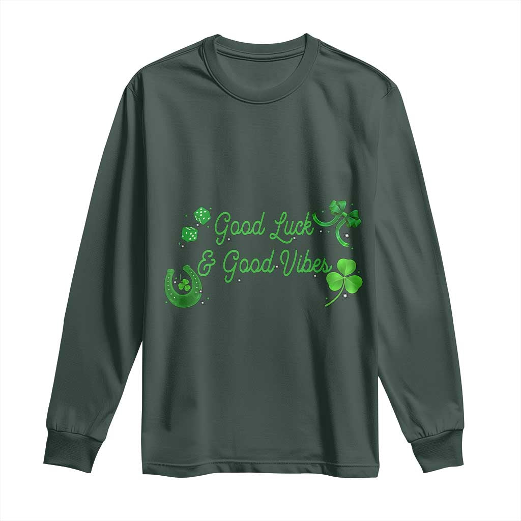 St. Patrick's Day Long Sleeve Shirt Good Luck And Good Vibes Shamrock Coquette Bow