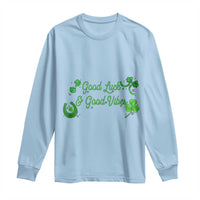St. Patrick's Day Long Sleeve Shirt Good Luck And Good Vibes Shamrock Coquette Bow