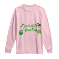 St. Patrick's Day Long Sleeve Shirt Good Luck And Good Vibes Shamrock Coquette Bow