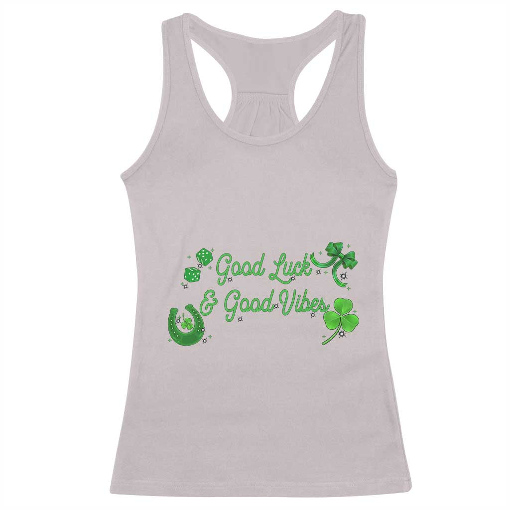 St. Patrick's Day Racerback Tank Top Good Luck And Good Vibes Shamrock Coquette Bow