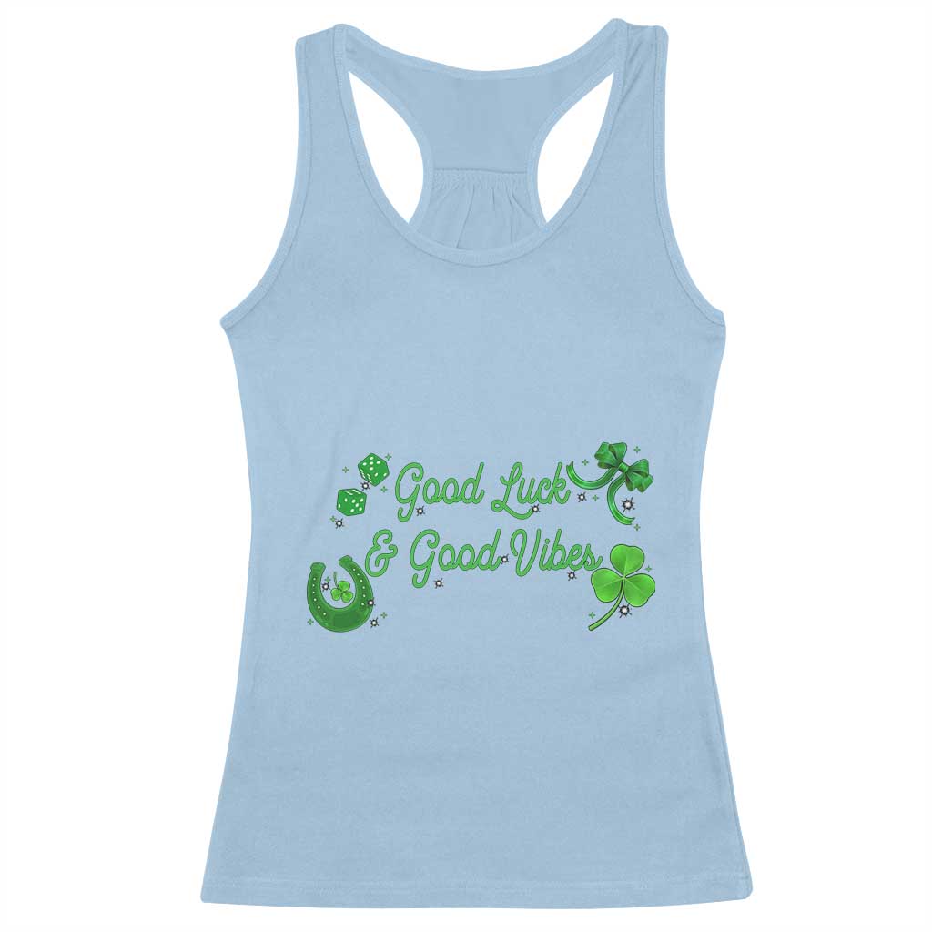 St. Patrick's Day Racerback Tank Top Good Luck And Good Vibes Shamrock Coquette Bow