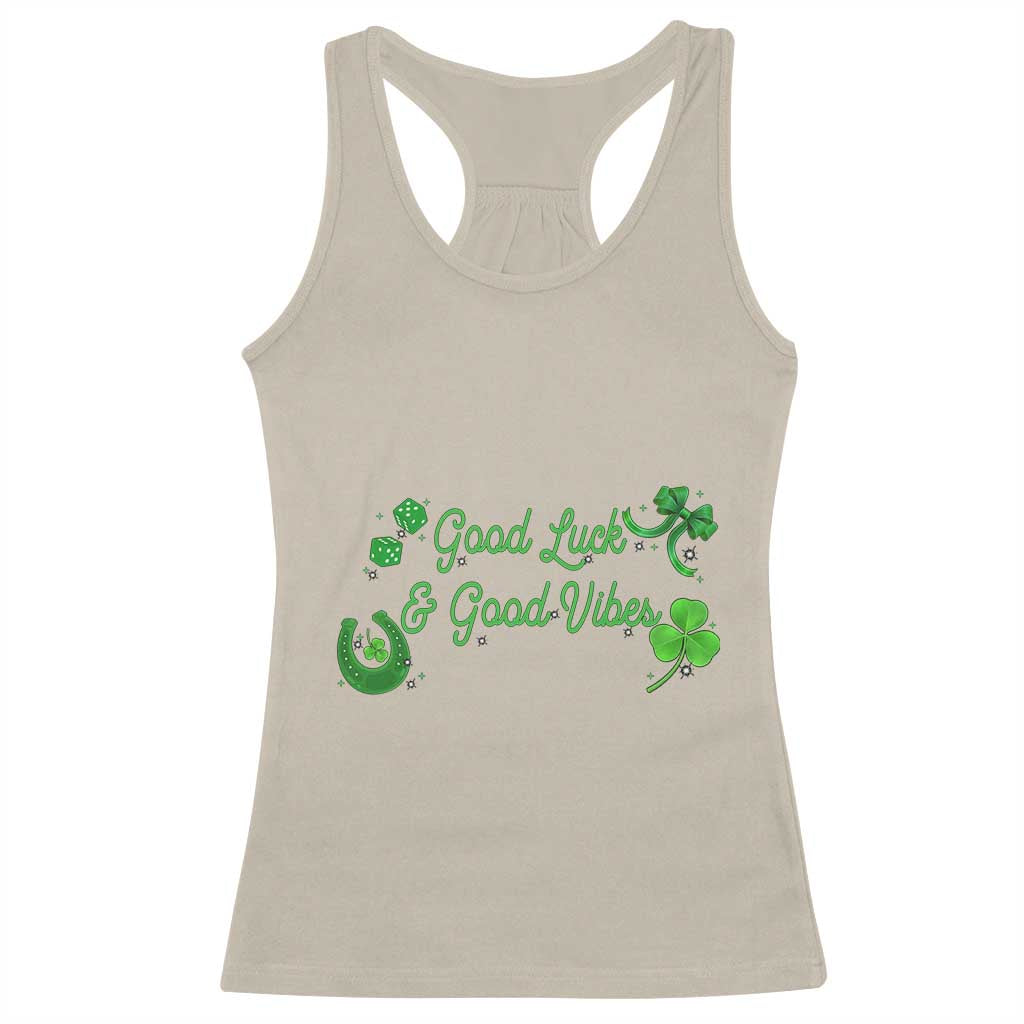 St. Patrick's Day Racerback Tank Top Good Luck And Good Vibes Shamrock Coquette Bow
