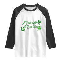 St. Patrick's Day Raglan Shirt Good Luck And Good Vibes Shamrock Coquette Bow