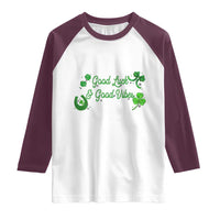 St. Patrick's Day Raglan Shirt Good Luck And Good Vibes Shamrock Coquette Bow