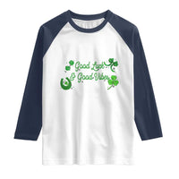 St. Patrick's Day Raglan Shirt Good Luck And Good Vibes Shamrock Coquette Bow