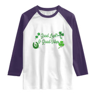 St. Patrick's Day Raglan Shirt Good Luck And Good Vibes Shamrock Coquette Bow