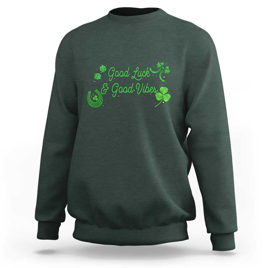 St. Patrick's Day Sweatshirt Good Luck And Good Vibes Shamrock Coquette Bow