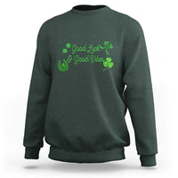 St. Patrick's Day Sweatshirt Good Luck And Good Vibes Shamrock Coquette Bow
