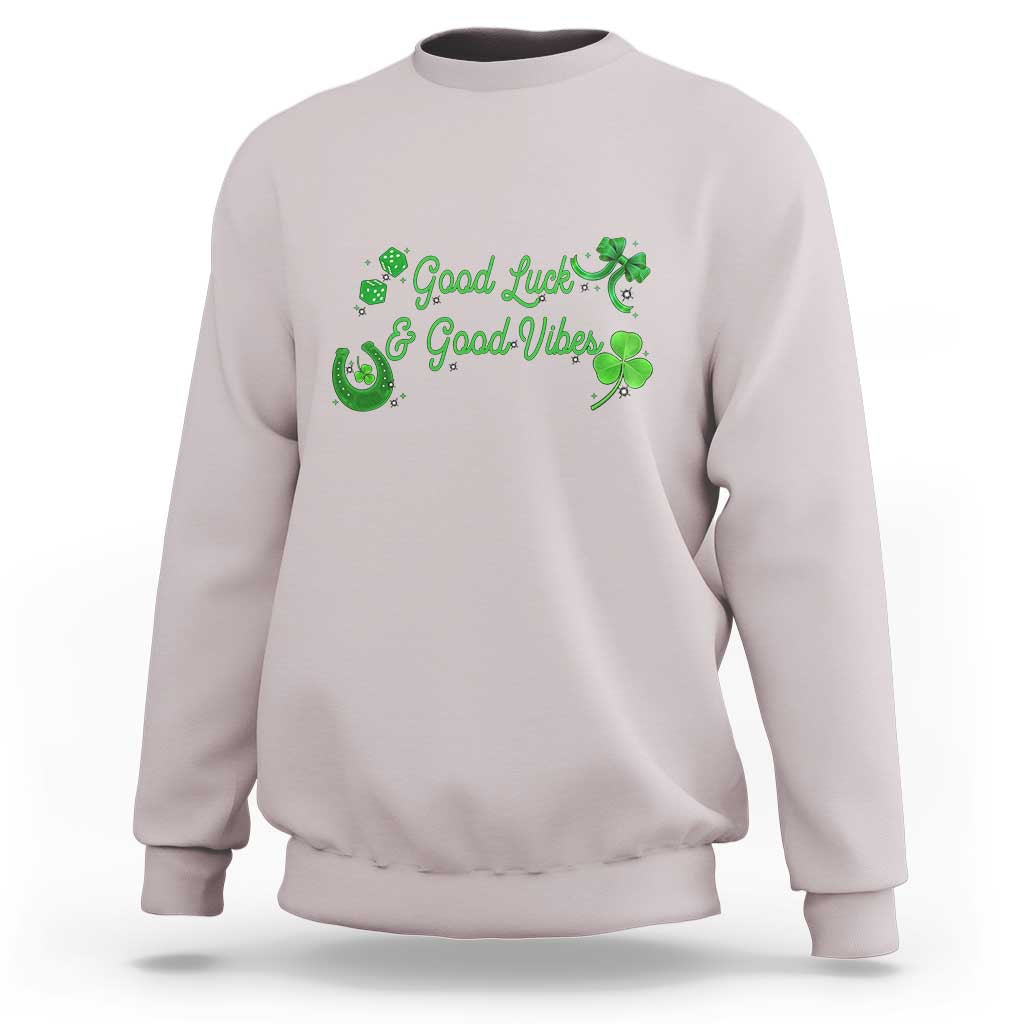 St. Patrick's Day Sweatshirt Good Luck And Good Vibes Shamrock Coquette Bow