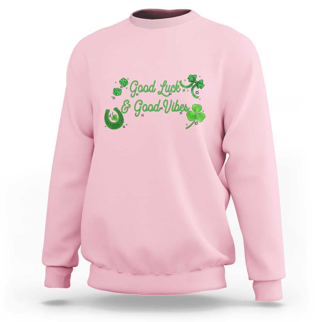 St. Patrick's Day Sweatshirt Good Luck And Good Vibes Shamrock Coquette Bow