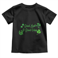 St. Patrick's Day Toddler T Shirt Good Luck And Good Vibes Shamrock Coquette Bow