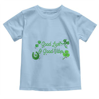 St. Patrick's Day Toddler T Shirt Good Luck And Good Vibes Shamrock Coquette Bow