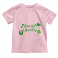 St. Patrick's Day Toddler T Shirt Good Luck And Good Vibes Shamrock Coquette Bow