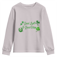 St. Patrick's Day Youth Sweatshirt Good Luck And Good Vibes Shamrock Coquette Bow