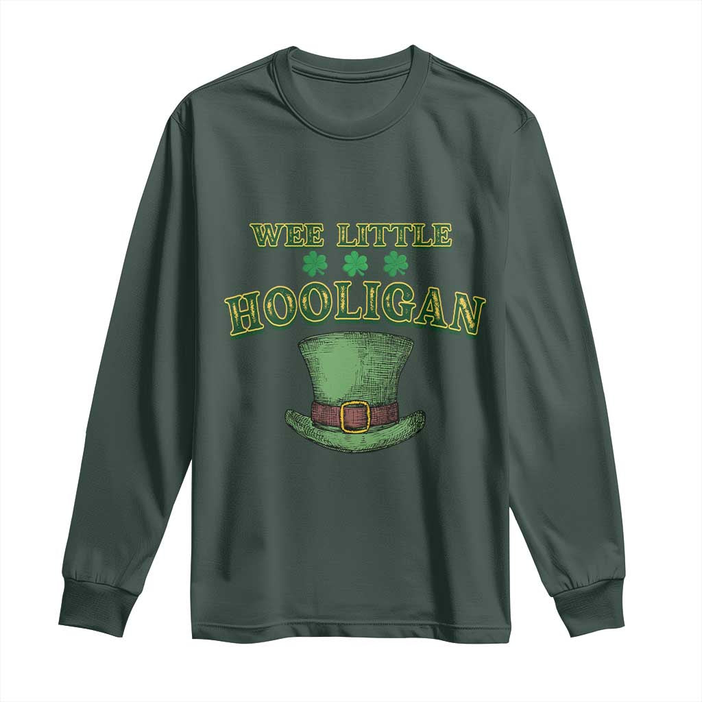 Funny St. Patrick's Day Long Sleeve Shirt Wee Little Hooligan Shamrock Leprechaun Hat
