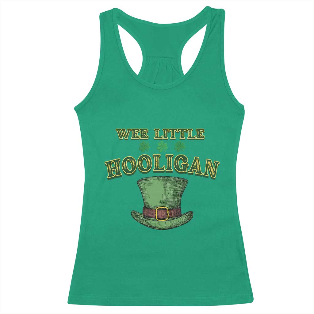 Funny St. Patrick's Day Racerback Tank Top Wee Little Hooligan Shamrock Leprechaun Hat