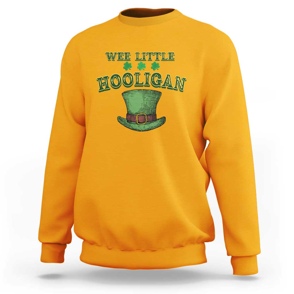 Funny St. Patrick's Day Sweatshirt Wee Little Hooligan Shamrock Leprechaun Hat