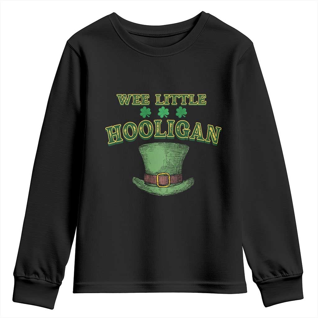 Funny St. Patrick's Day Youth Sweatshirt Wee Little Hooligan Shamrock Leprechaun Hat
