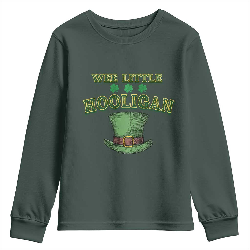 Funny St. Patrick's Day Youth Sweatshirt Wee Little Hooligan Shamrock Leprechaun Hat