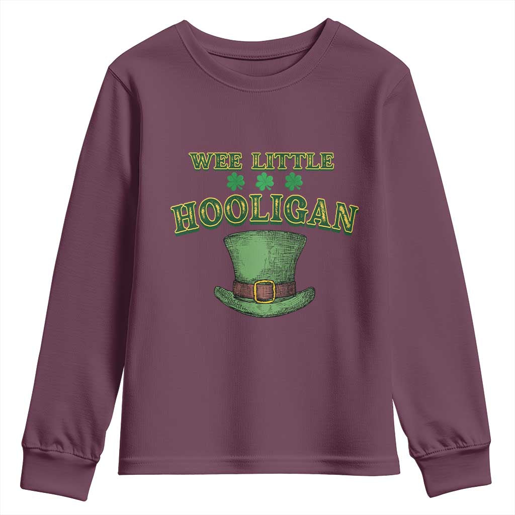 Funny St. Patrick's Day Youth Sweatshirt Wee Little Hooligan Shamrock Leprechaun Hat