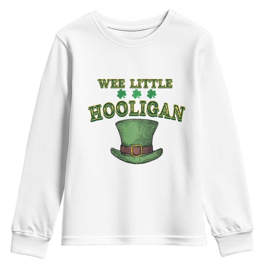 Funny St. Patrick's Day Youth Sweatshirt Wee Little Hooligan Shamrock Leprechaun Hat