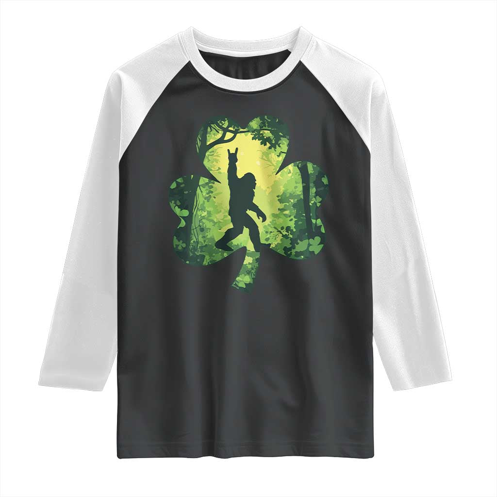 Funny St. Patrick's Day Bigfoot Raglan Shirt Sasquatch Shamrock Irish