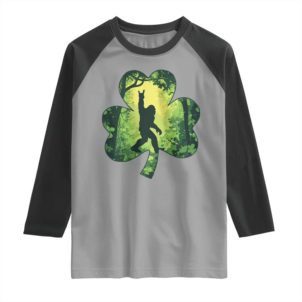Funny St. Patrick's Day Bigfoot Raglan Shirt Sasquatch Shamrock Irish