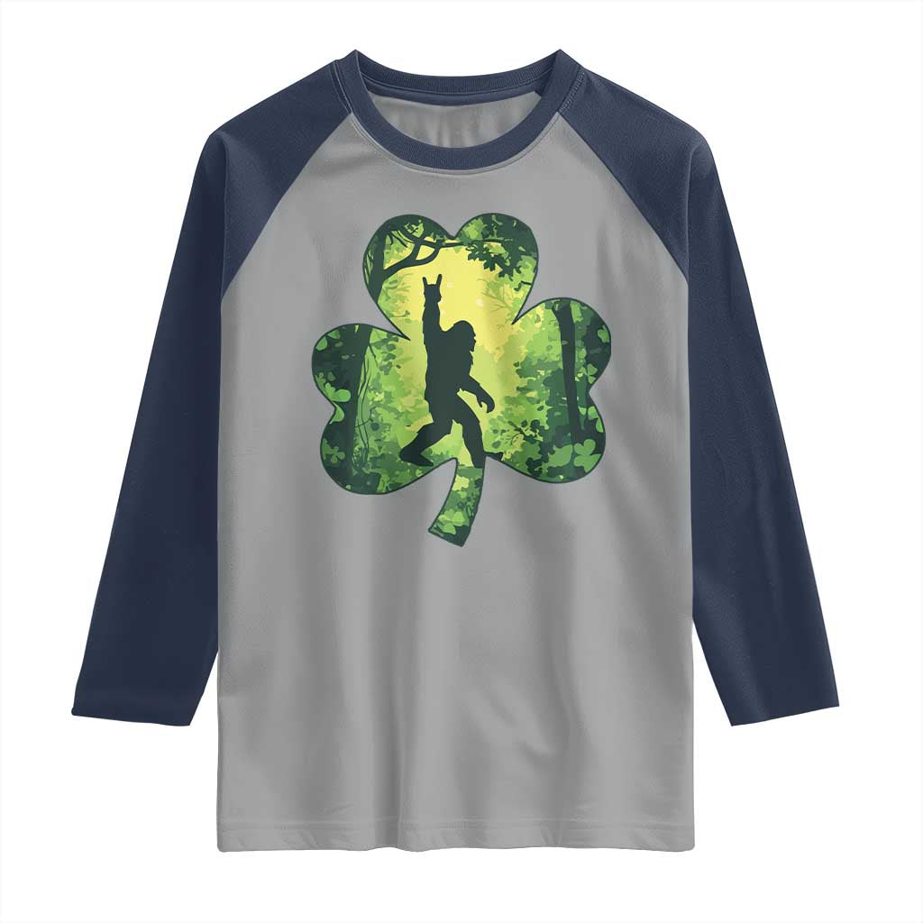 Funny St. Patrick's Day Bigfoot Raglan Shirt Sasquatch Shamrock Irish