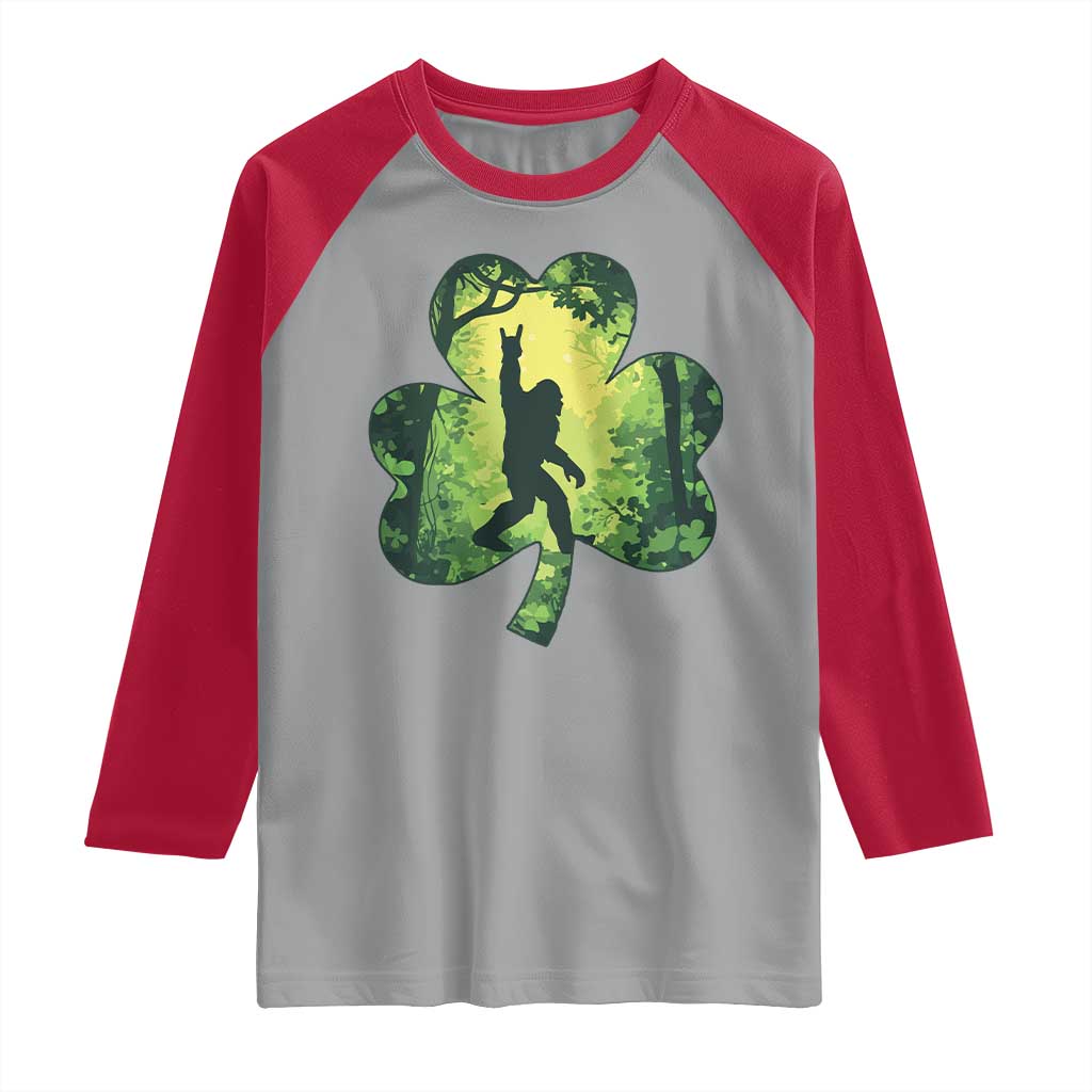 Funny St. Patrick's Day Bigfoot Raglan Shirt Sasquatch Shamrock Irish