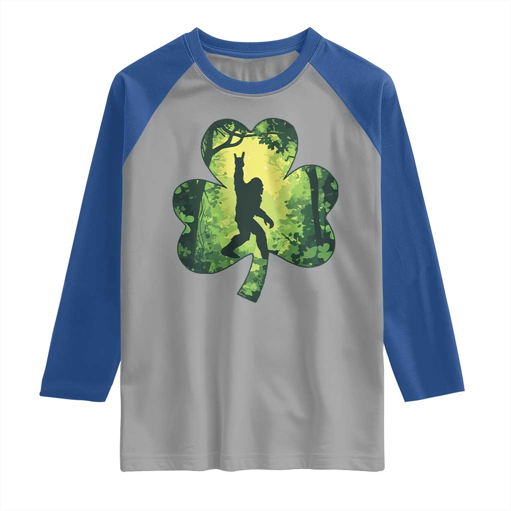 Funny St. Patrick's Day Bigfoot Raglan Shirt Sasquatch Shamrock Irish
