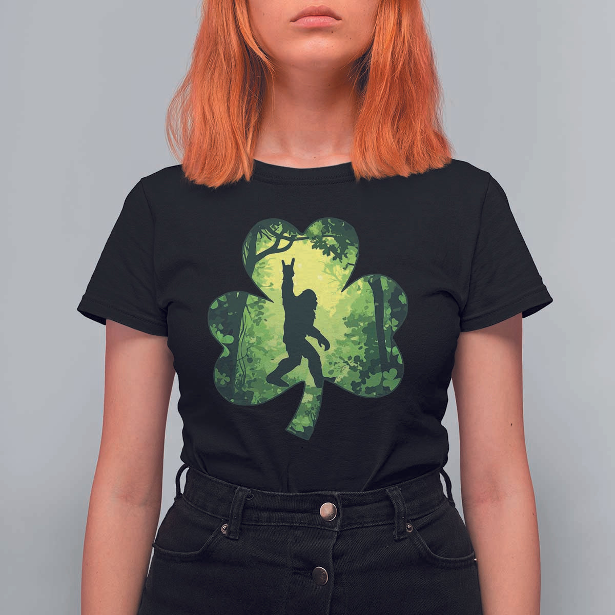 Funny St. Patrick's Day Bigfoot T Shirt For Women Sasquatch Shamrock Irish