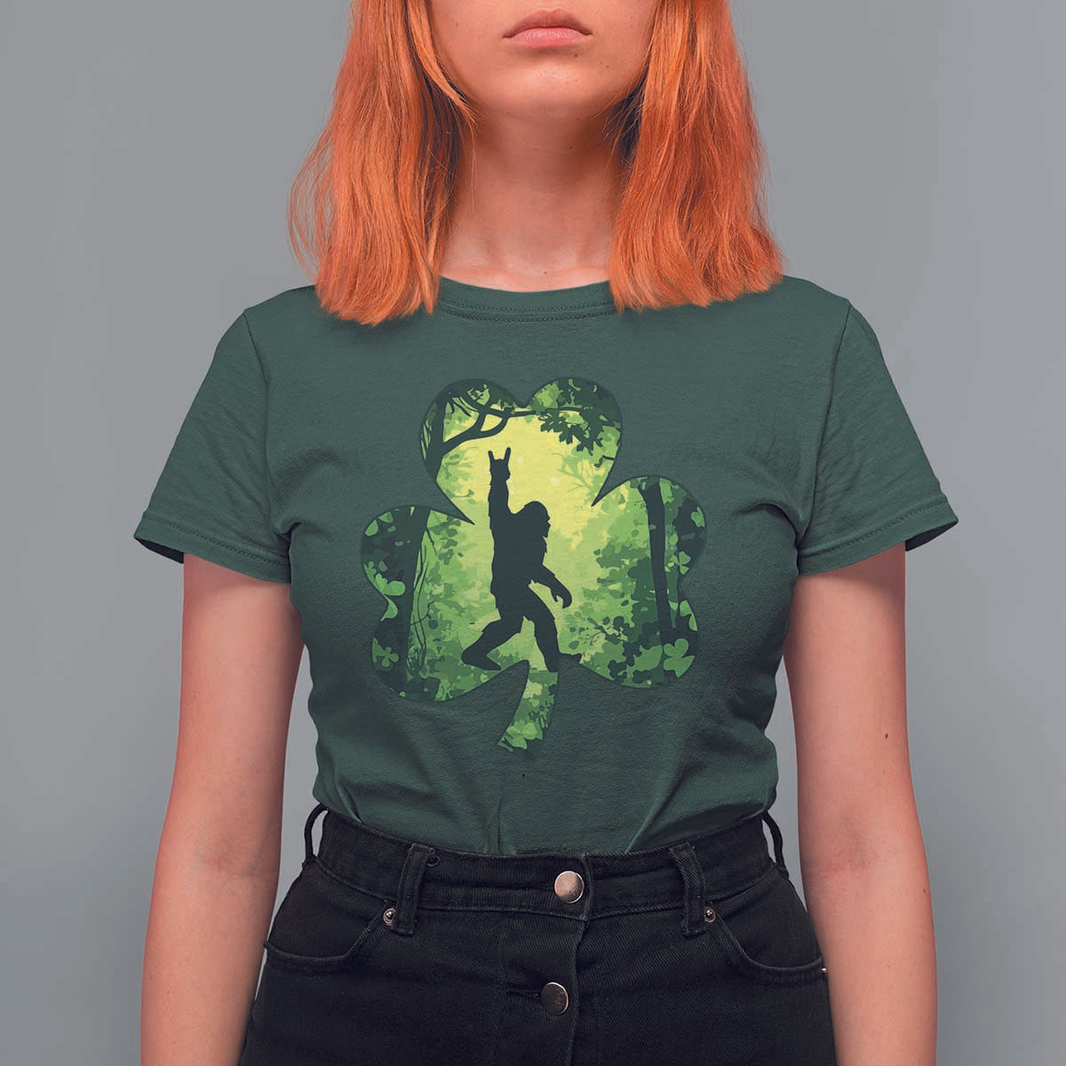 Funny St. Patrick's Day Bigfoot T Shirt For Women Sasquatch Shamrock Irish