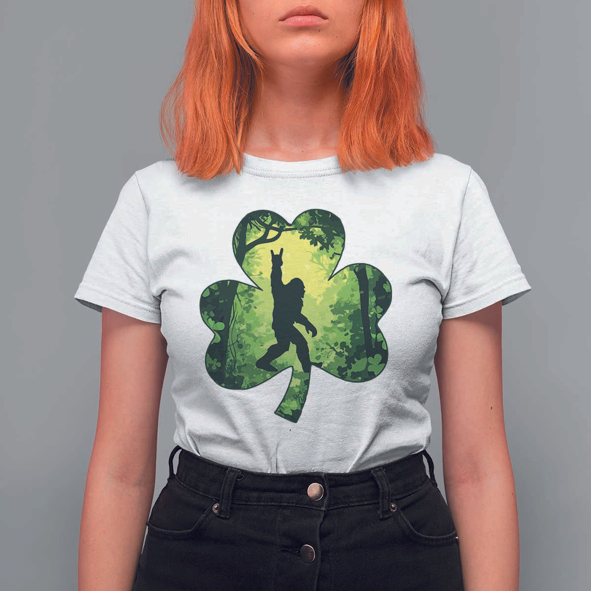 Funny St. Patrick's Day Bigfoot T Shirt For Women Sasquatch Shamrock Irish