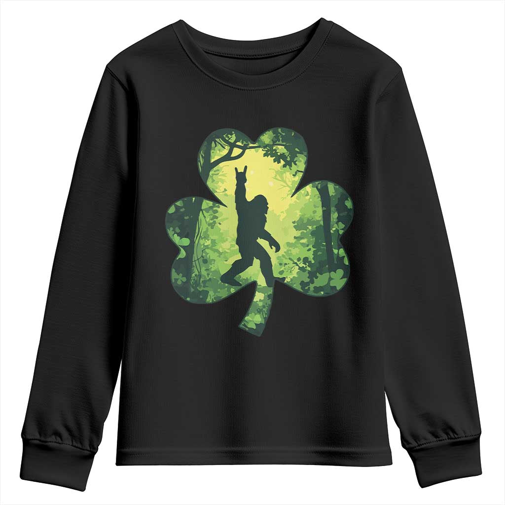 Funny St. Patrick's Day Bigfoot Youth Sweatshirt Sasquatch Shamrock Irish