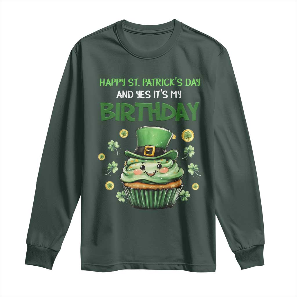 Funny St. Patrick's Day And Birthday Long Sleeve Shirt Shamrock Cupcake Leprechaun