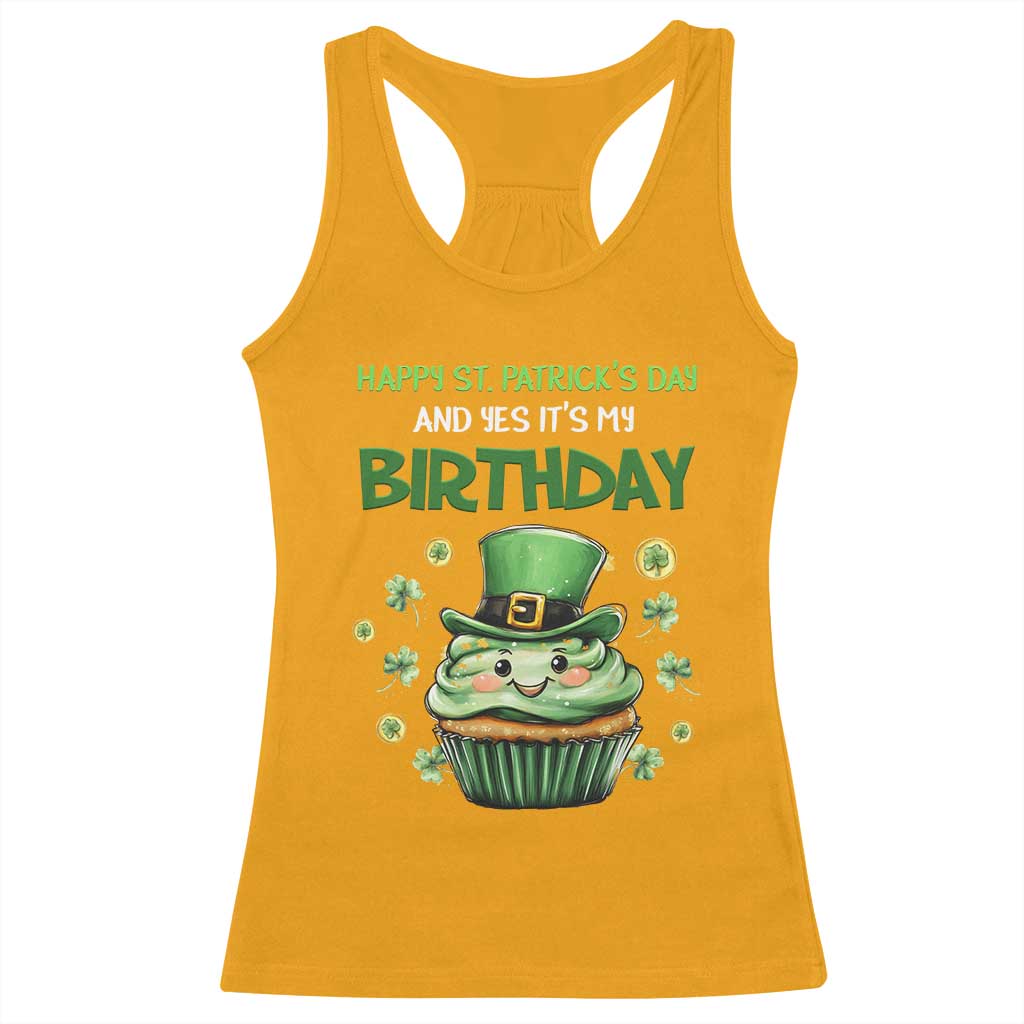 Funny St. Patrick's Day And Birthday Racerback Tank Top Shamrock Cupcake Leprechaun