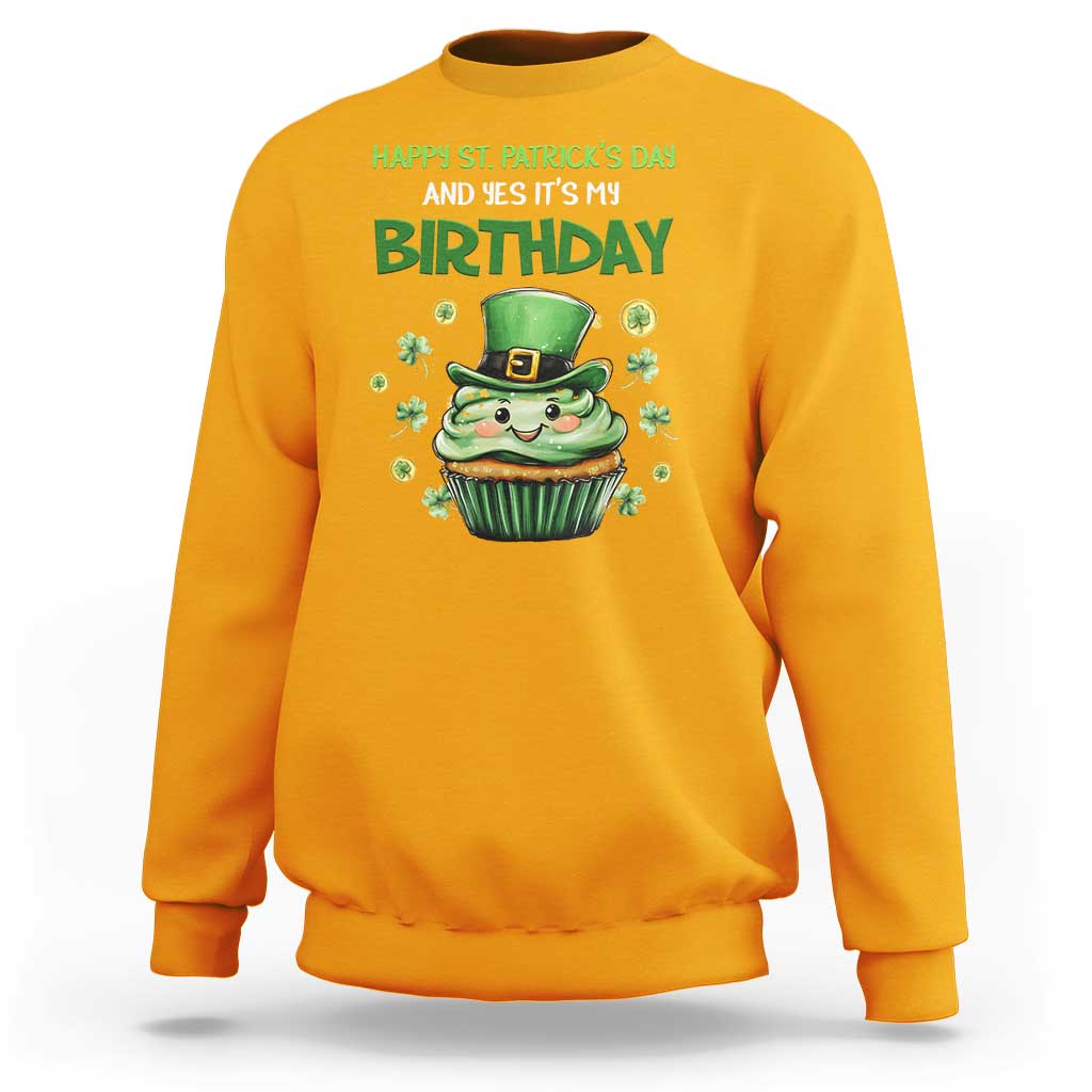 Funny St. Patrick's Day And Birthday Sweatshirt Shamrock Cupcake Leprechaun