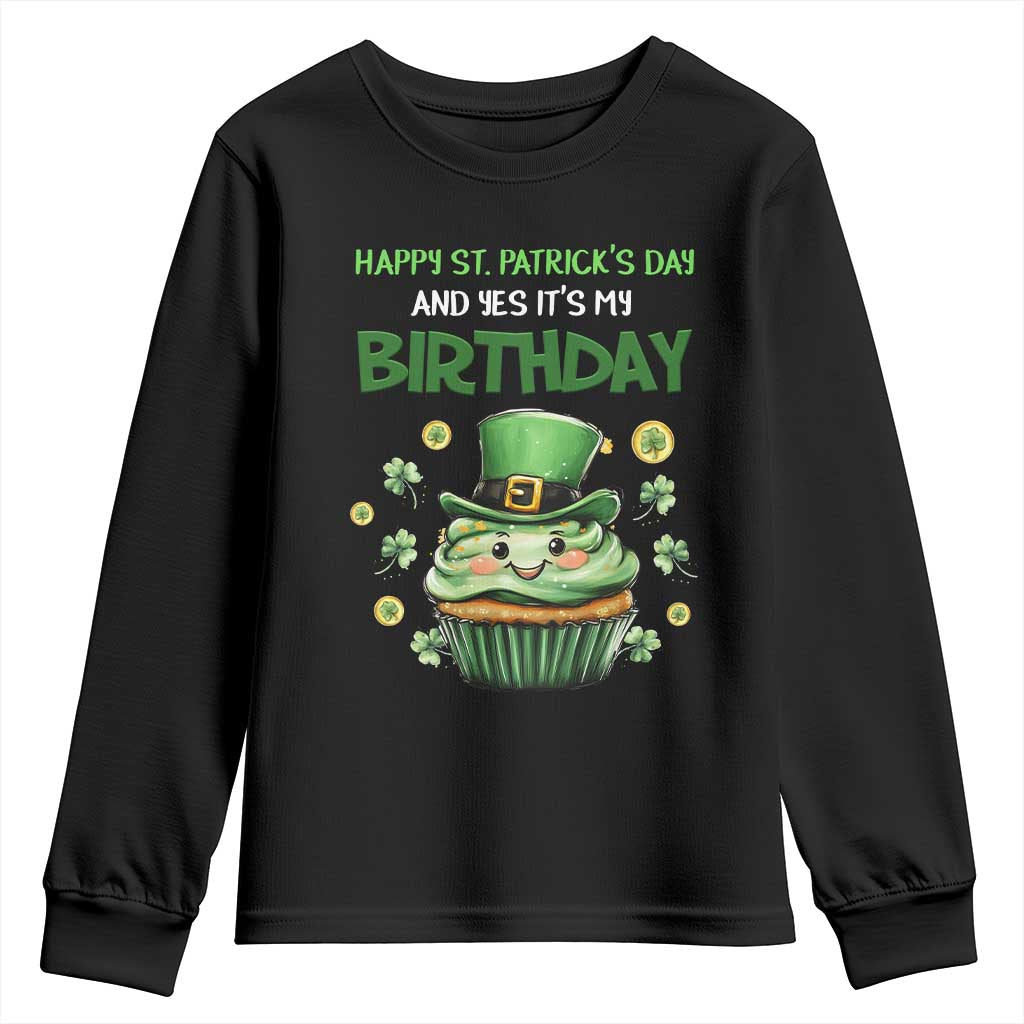 Funny St. Patrick's Day And Birthday Youth Sweatshirt Shamrock Cupcake Leprechaun