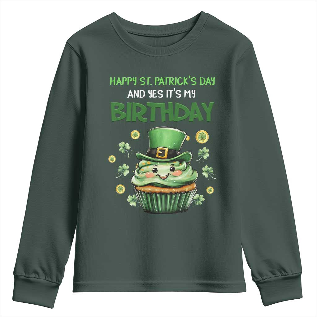 Funny St. Patrick's Day And Birthday Youth Sweatshirt Shamrock Cupcake Leprechaun